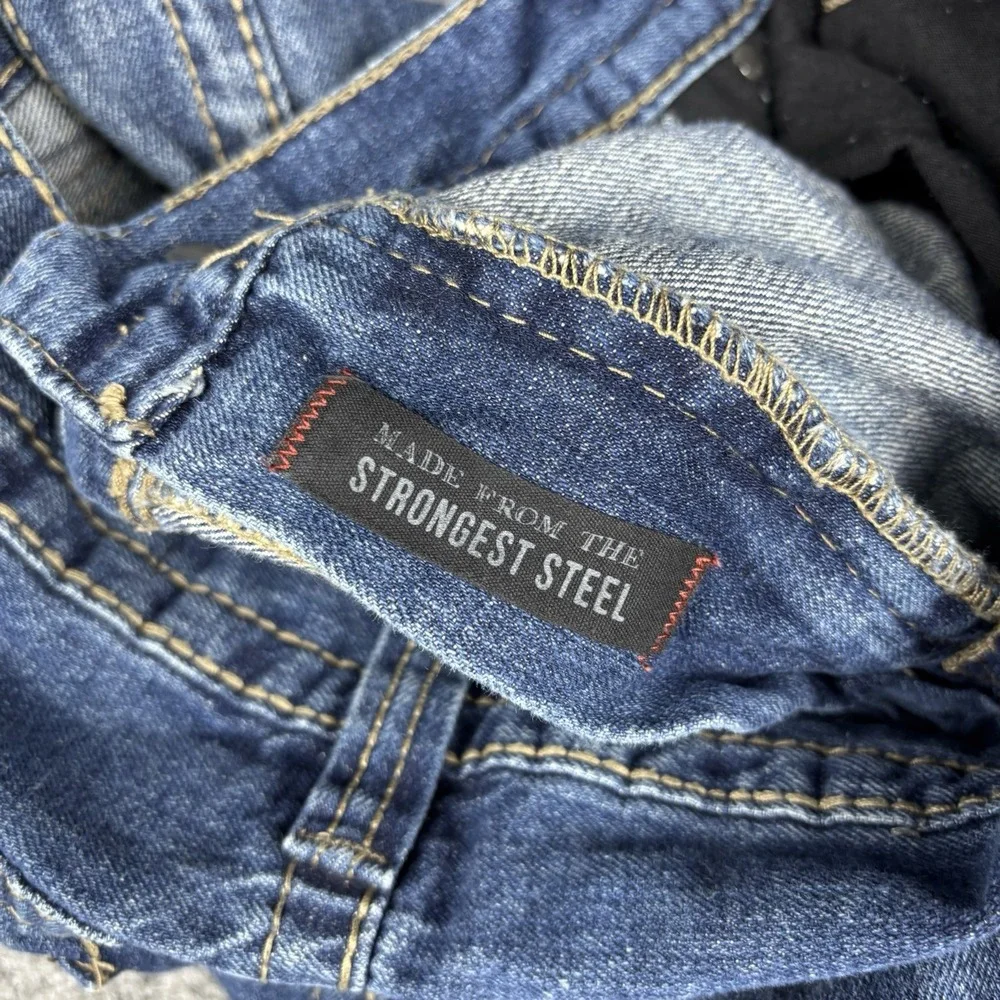 TK Axel Jeans Mens 38x32 Relaxed Straight Y2K Distressed Medium Wash Blue Denim